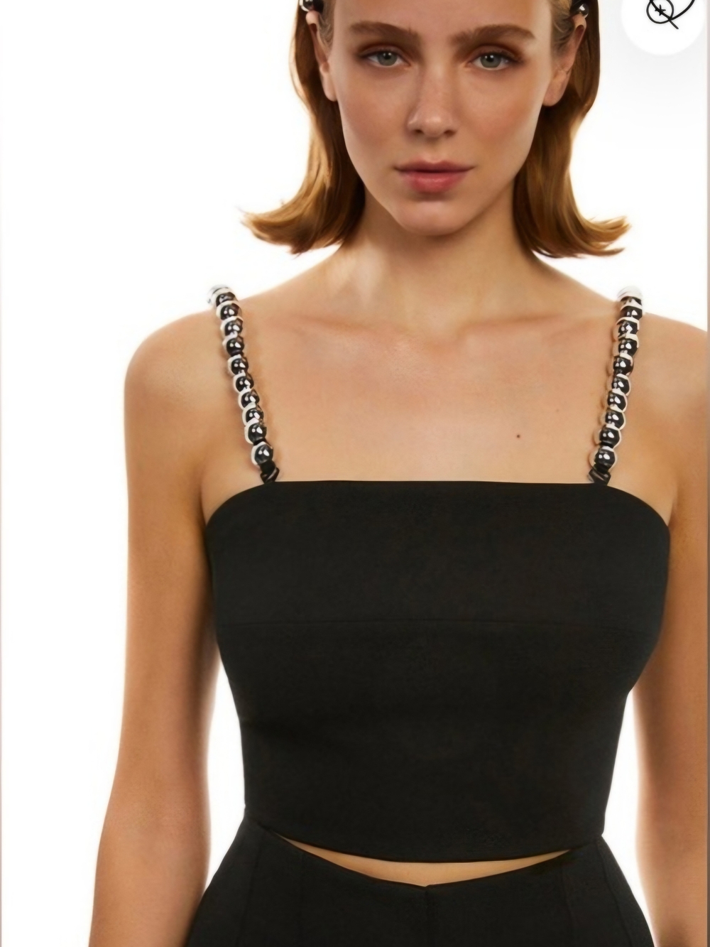 Beaded-Strap Black Crop Top
